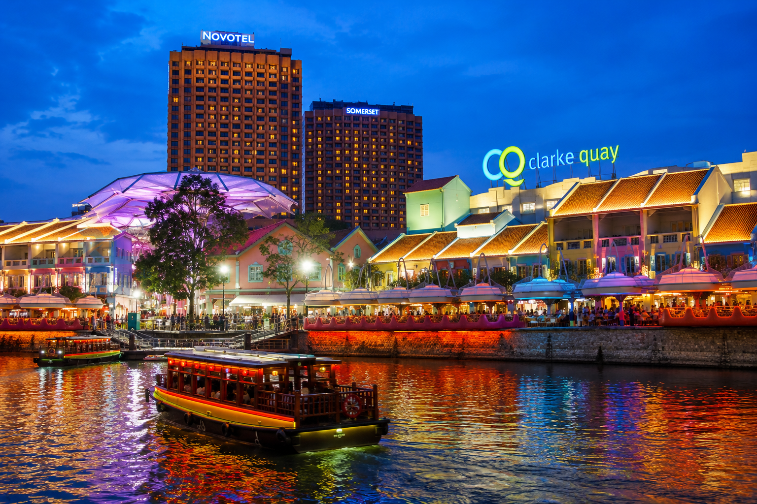 Clarke Quay Singapore Riverside Night View