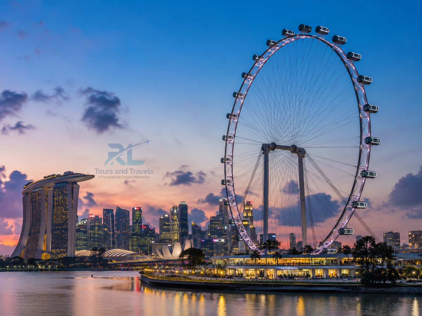 Singapore Flyer with Marina Bay Skyline at Sunset
