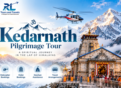 Kedarnath Temple surrounded by Himalayan mountains on a Kedarnath pilgrimage tour