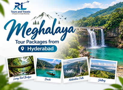 Meghalaya travel guide featuring green hills, waterfalls and the Umngot River.